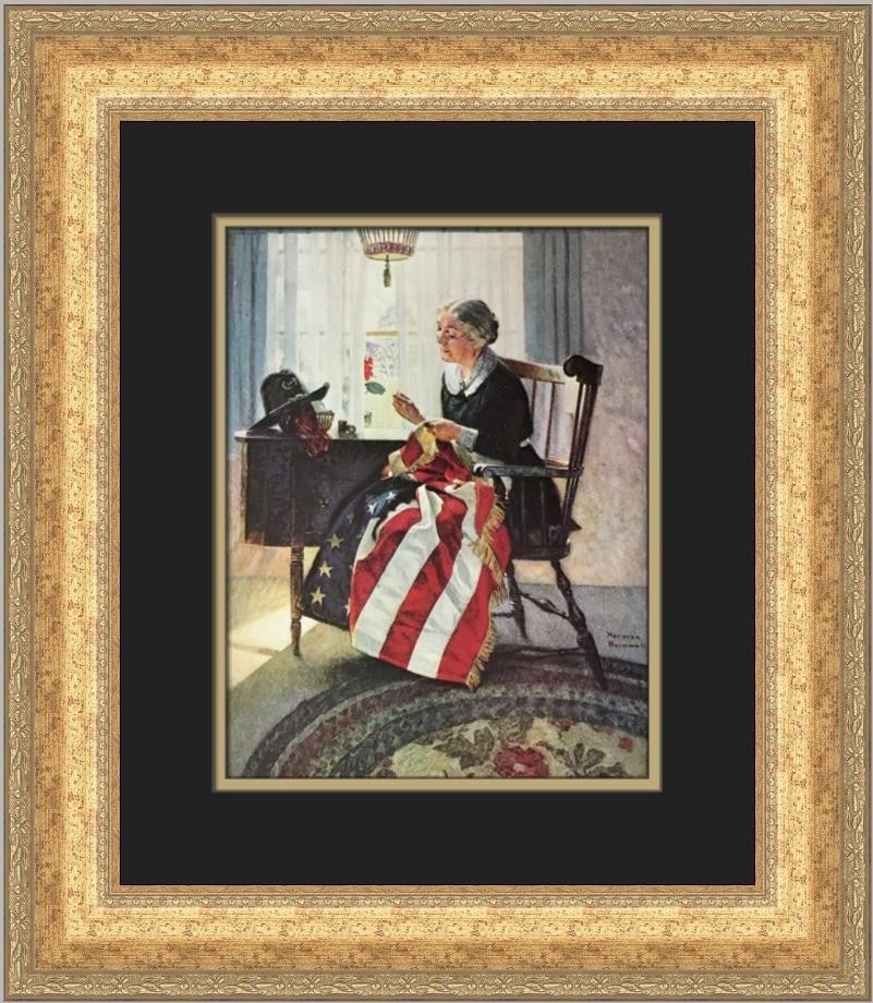 Norman Rockwell Mending The Flag Custom Framed Print 1978 Americana Art: Norman Rockwell Mending The Flag Custom Framed Print 1978 Americana Art This custom framed print titled "Mending The Flag" by Norman Rockwell captures the essence of Americana Realism. Created in 1978