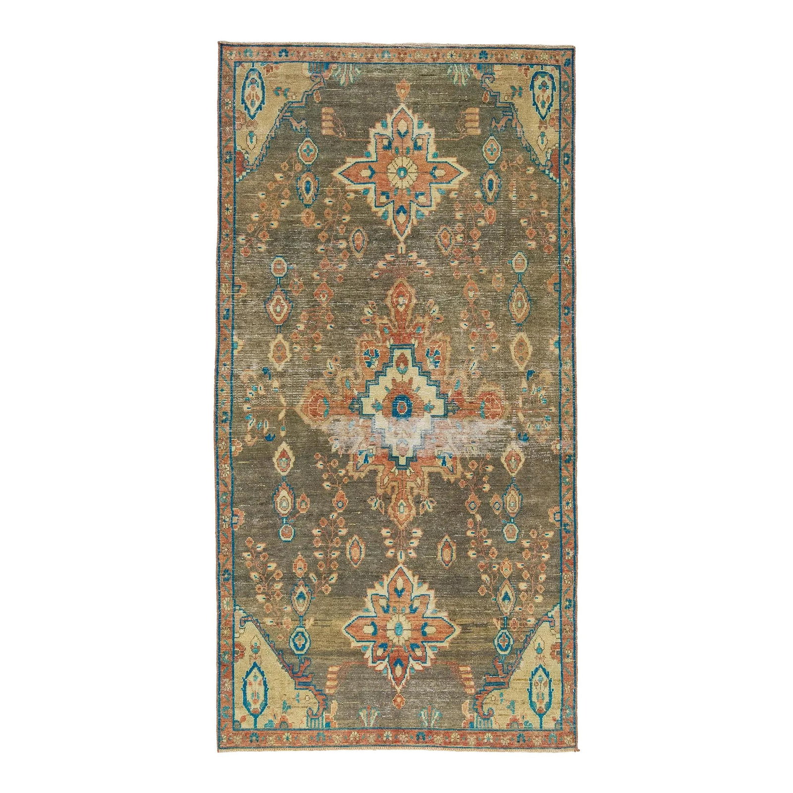 1960s Vintage Persian Tabriz Wool Rug Gray Medallion Design 4'1" x 8'1": 1960s Vintage Persian Tabriz Wool Rug Gray Medallion Design 4'1" x 8'1" Enhance your space with this exquisite vintage Persian Tabriz hand-knotted wool rug, featuring a captivating gray field adorned 