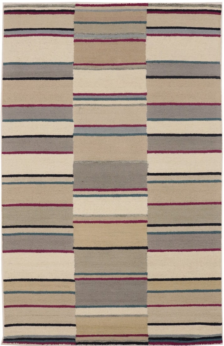 Hand-Tufted Multicolored Striped Wool Area Rug 5x8 ft Modern Design: Hand-Tufted Multicolored Striped Wool Area Rug 5x8 ft Modern Design Enhance your home with this vibrant Hand-Tufted Contemporary Multicolored Stripes Wool Rug. Measuring 5'0" x 8'0", this modern area 