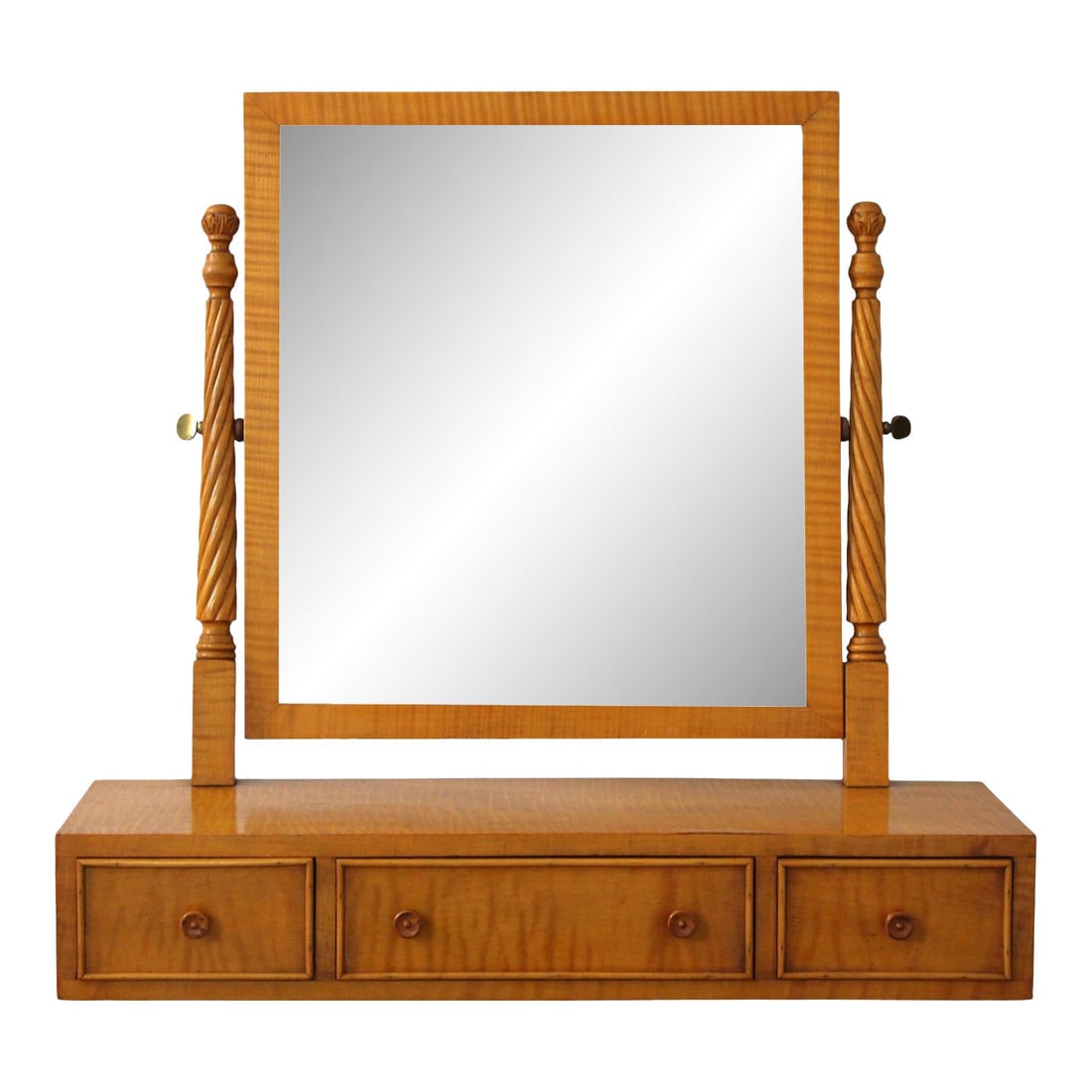 Pierre Doriot Tiger Maple Dresser Top Mirror with Drawers: Pierre Doriot Tiger Maple Dresser Top Mirror with Drawers This exquisite dresser top mirror, crafted by Pierre Doriot in the 1930s, features a stunning tiger maple finish that showcases the natural be