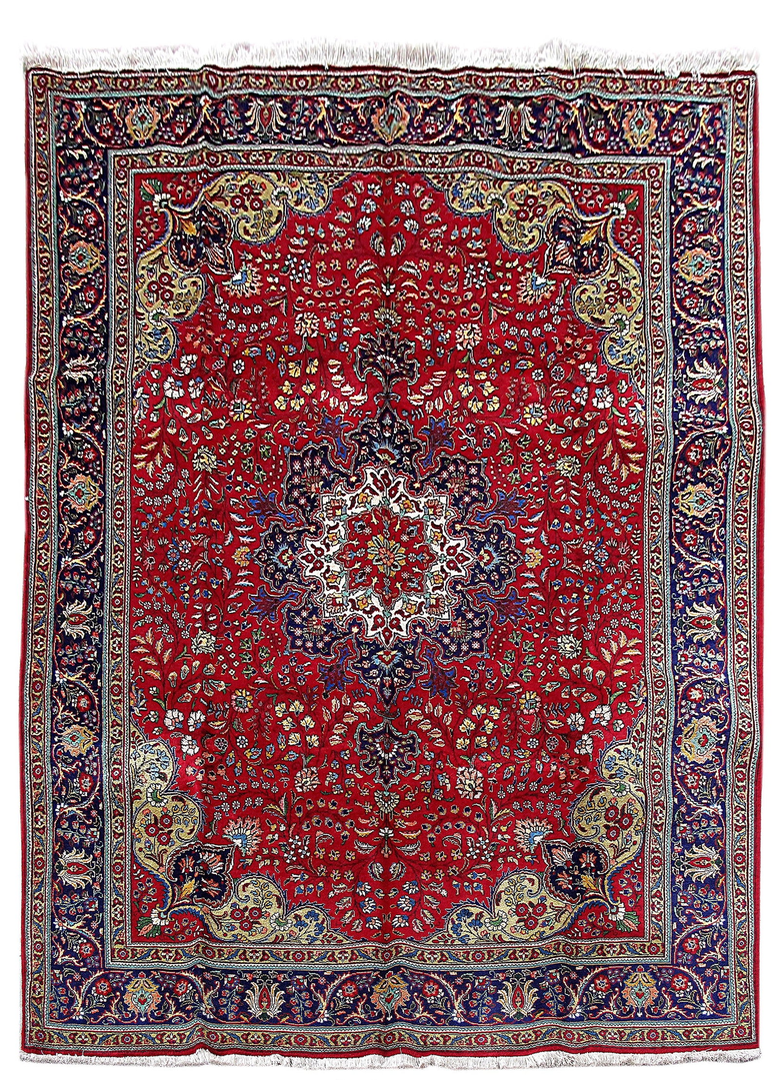 Handmade 9.6 x 13.2 Red Persian Tabriz Wool Rug: Handmade 9.6 x 13.2 Red Persian Tabriz Wool Rug Free continental US Shipping Transform your space with this exquisite 9.6 x 13.2 Red Handmade Wool Persian Tabriz Rug, handcrafted by skilled Persian ar