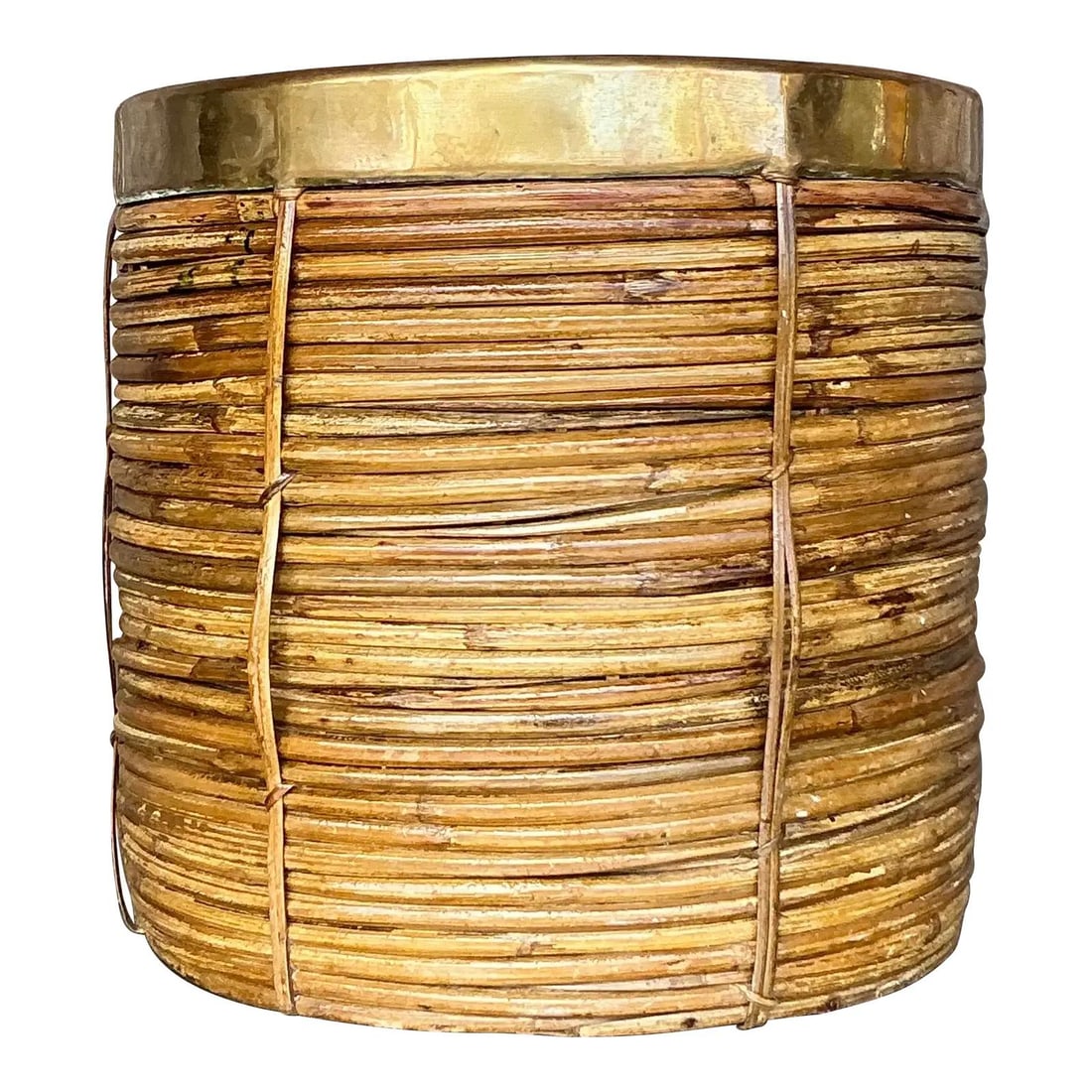 Vintage Coastal Brass Reed Planter Natural Elegance 14.25 x 14.5 x 13.75 (1 of 7)