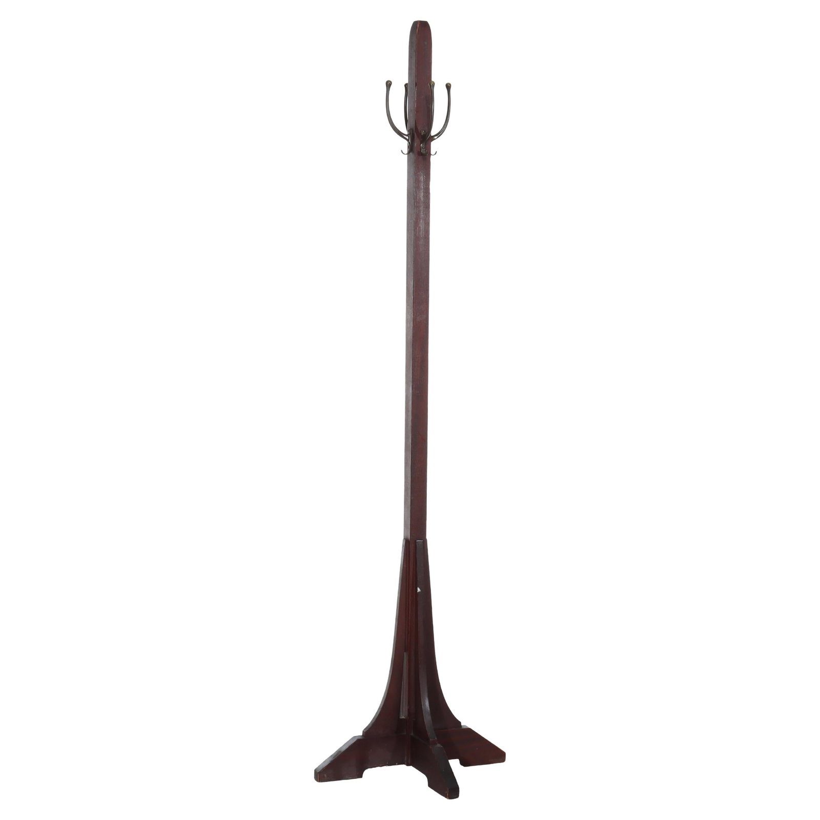 Early 1900s Mission Oak Hat and Coat Stand with Corbels: Early 1900s Mission Oak Hat and Coat Stand with Corbels This antique L & JG Stickley Mission Oak hat and coat stand dates to circa 1910. Crafted from solid oak, it features a central square post, a st