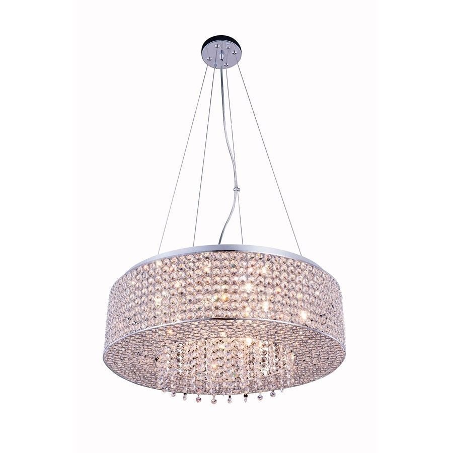Amelie 10 Light Chrome Crystal Pendant 24 in: Amelie 10 Light Chrome Crystal Pendant 24 in Modern 10-light crystal chandelier pendant ceiling fixture with a polished chrome finish and Royal Cut clear crystal details. It is hardwired, height-adjus