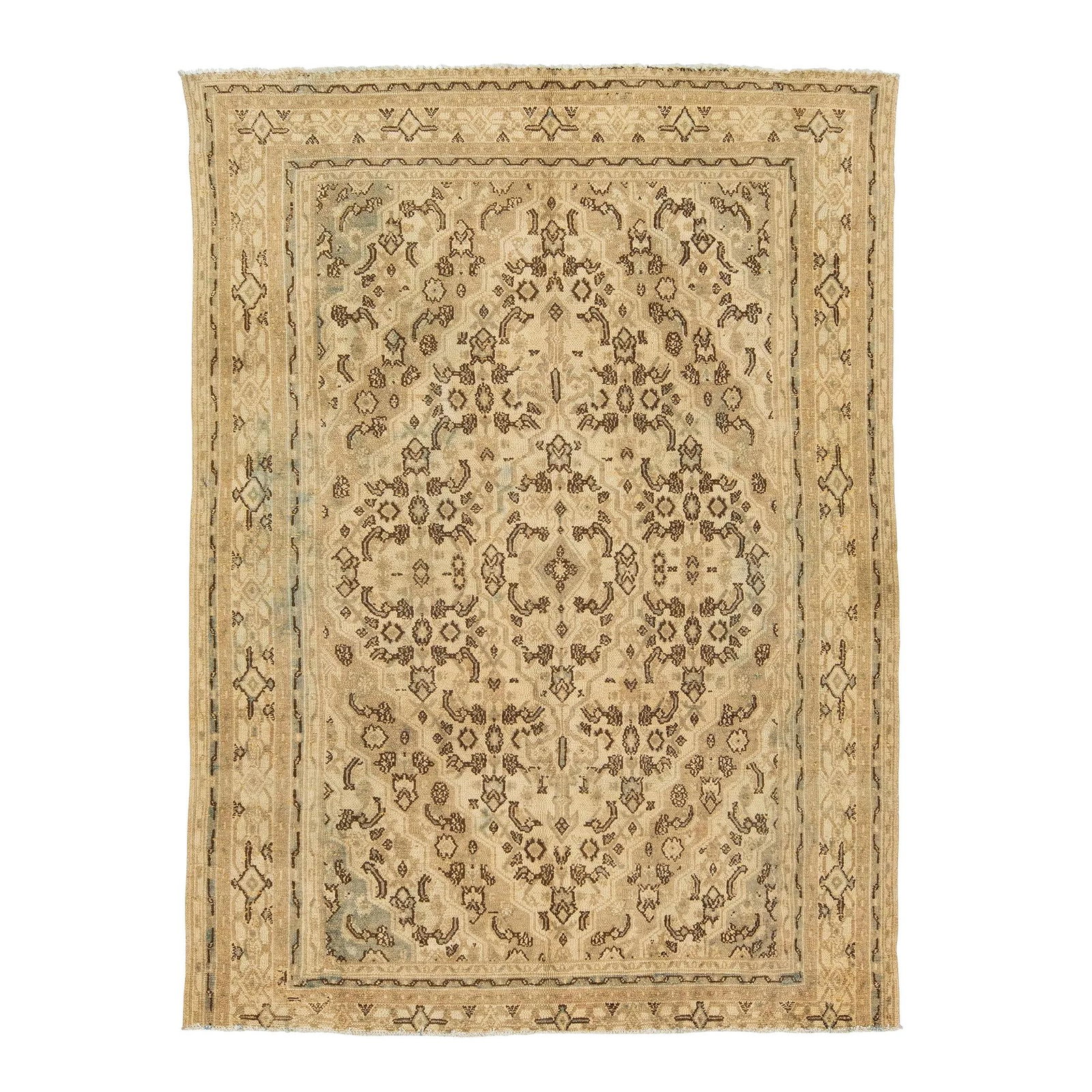 Beige Vintage Hamadan Handmade Wool Rug 6'8 x 9'1 Floral Design: Beige Vintage Hamadan Handmade Wool Rug 6'8 x 9'1 Floral Design Enhance your living space with this exquisite vintage hand-knotted Hamadan wool rug, showcasing a stunning beige hue adorned with an all