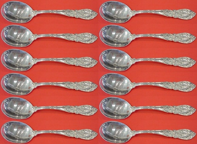 International Sterling Silver Richelieu Cream Soup Spoon Set 12 pcs: International Sterling Silver Richelieu Cream Soup Spoon Set 12 pcs Enhance your dining experience with this exquisite 12-piece cream soup spoon set in the Richelieu pattern by International Sterling.