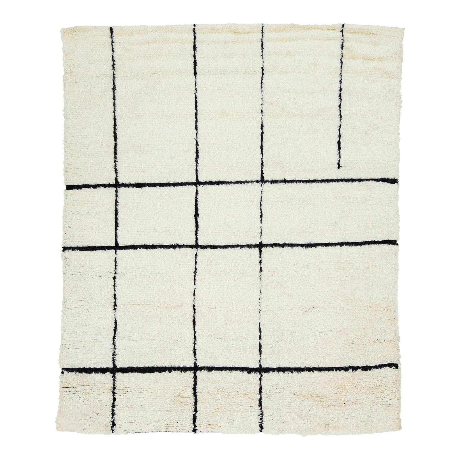 Modern Moroccan Hand-Knotted Ivory Wool Rug 8' x 10' Geometric Design: Modern Moroccan Hand-Knotted Ivory Wool Rug 8' x 10' Geometric Design Elevate your space with this exquisite Moroccan hand-knotted plush wool rug. Showcasing a sophisticated ivory backdrop adorned wit