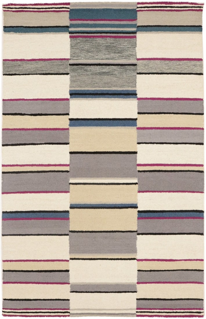 5x8 Hand-Tufted Wool Striped Modern Area Rug for Kids Bedroom (1 of 17)