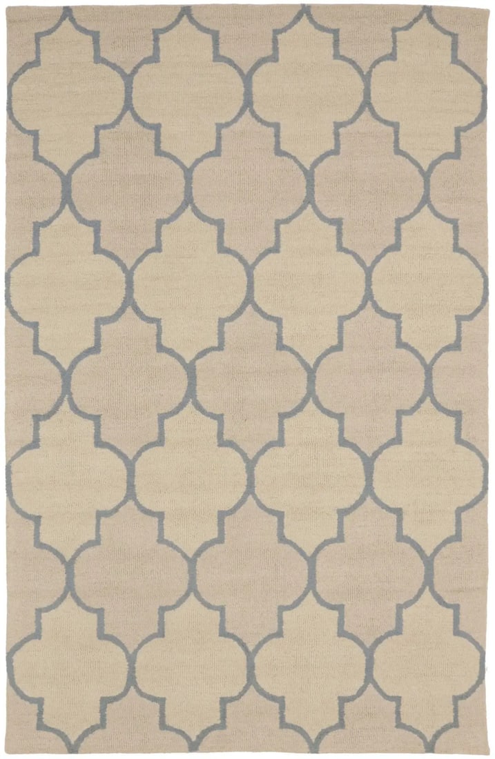 Modern Trellis Pattern Wool Rug 5x8 Hand-Tufted Cream and Gray Area Carpet: Modern Trellis Pattern Wool Rug 5x8 Hand-Tufted Cream and Gray Area Carpet This modern area rug features a cream and gray trellis pattern, hand-tufted from wool for a soft and durable feel. Designed i