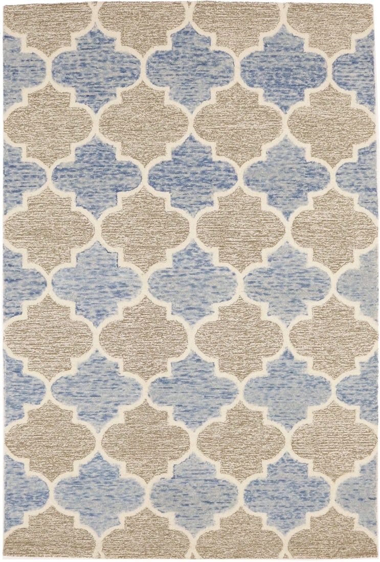 5x8 Hand Tufted Wool Trellis Area Rug Multicolored Modern: 5x8 Hand Tufted Wool Trellis Area Rug Multicolored Modern This modern area rug features a stylish trellis pattern in a multicolored palette of cream, brown, and blue. Hand-tufted from wool, it provide