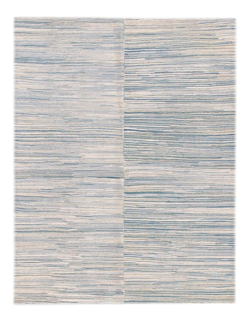 Blue Hand-Knotted Modern Kilim Wool Rug 4'1 x 5'2: Blue Hand-Knotted Modern Kilim Wool Rug 4'1 x 5'2 Enhance your space with this beautiful modern Kilim rug, expertly hand-knotted from premium wool. Featuring a striking blue field complemented by ivor