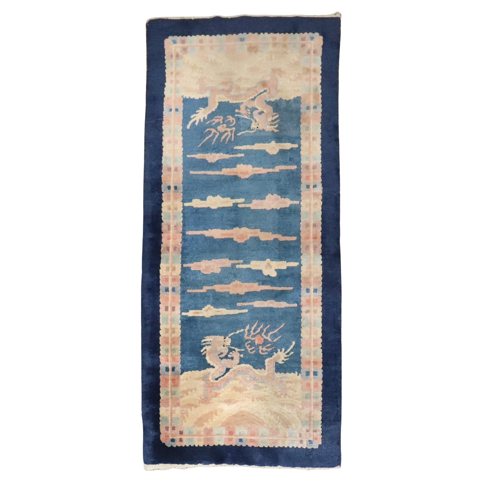 Early 20th Century Chinese Wool Hand-Woven Small Runner Rug 3'1" x 7': Early 20th Century Chinese Wool Hand-Woven Small Runner Rug 3'1" x 7' This early 20th century Chinese Peking small runner features a classic Chinoiserie style. Hand-woven from wool, this antique piece