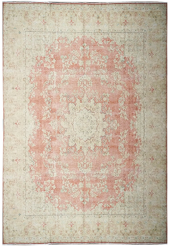 Vintage Persian Kerman Rug 9.7 x 12.9 Faded Pink Hand-Knotted Area Rug: Vintage Persian Kerman Rug 9.7 x 12.9 Faded Pink Hand-Knotted Area Rug Free continental US Shipping Elevate your living space with the timeless elegance of this 9.7 x 12.9 Faded Pink Low Pile Vintage 