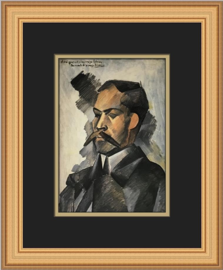 Pablo Picasso Portrait of Manuel Pallares Custom Framed Art Print: Pablo Picasso Portrait of Manuel Pallares Custom Framed Art Print This custom framed print features Pablo Picasso's "Portrait of Manuel Pallares," showcasing a blend of Abstract, Cubism, Expressionism