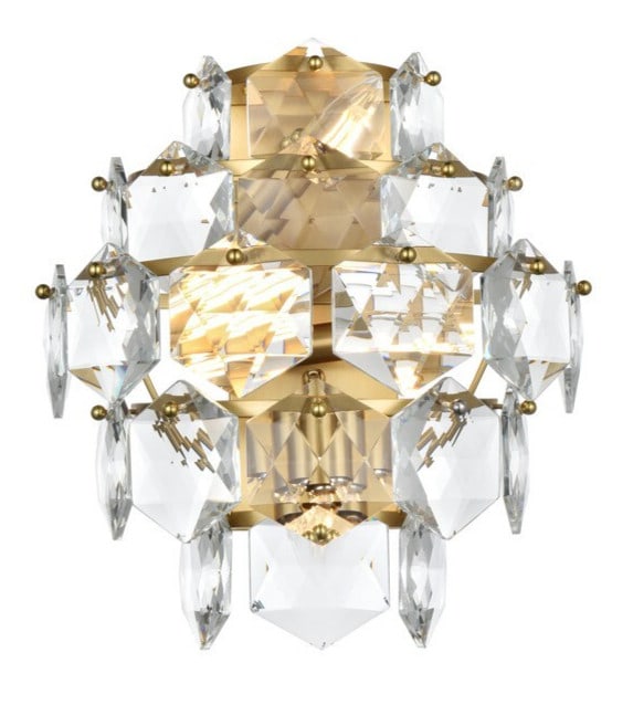 Adaline Crystal Wall Sconce 4 Light Satin Gold 15 Inch: Adaline Crystal Wall Sconce 4 Light Satin Gold 15 Inch This modern wall sconce features a satin gold finish paired with royal cut clear crystal accents, offering a sophisticated lighting solution for 