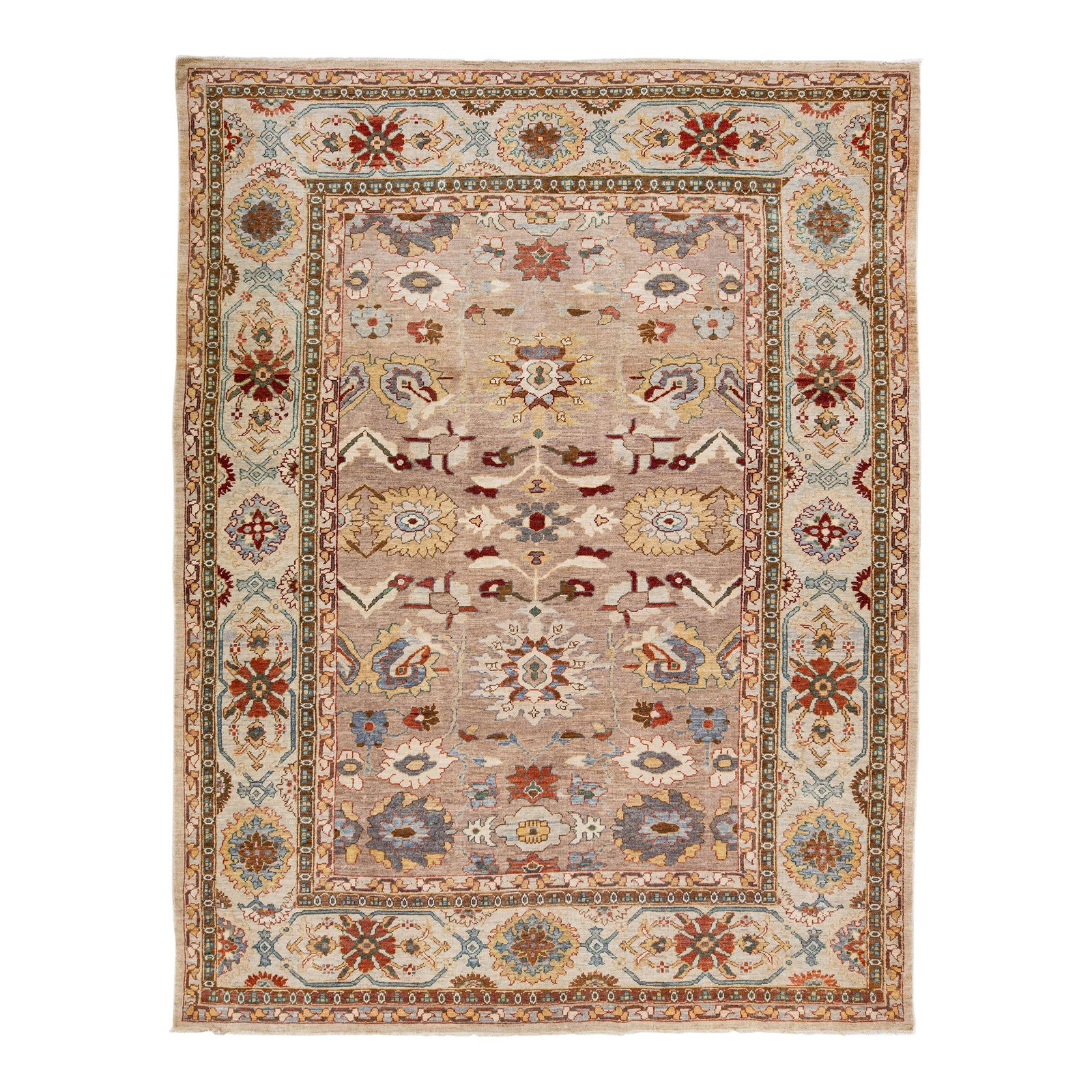Modern Brown Sultanabad Handmade Wool Rug Floral Pattern 9'2 x 12': Modern Brown Sultanabad Handmade Wool Rug Floral Pattern 9'2 x 12' Enhance your space with this beautiful modern Sultanabad hand-knotted wool rug featuring a rich brown field. Adorned with multicolor 