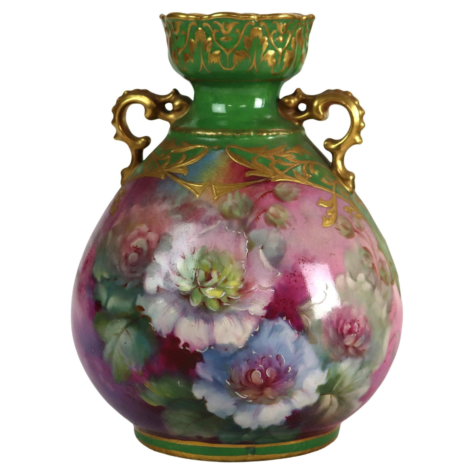 Signed Antique German Royal Bonn Floral Porcelain Vase C1920: Signed Antique German Royal Bonn Floral Porcelain Vase C1920 This exquisite Antique German Royal Bonn Floral Porcelain Vase, dating back to circa 1920, showcases a stunning floral design with hand-pai