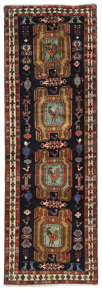 Hand Knotted Wool Tribal Runner 3'10 X 10'4 Vintage Pictorial: Hand Knotted Wool Tribal Runner 3'10 X 10'4 Vintage Pictorial Enhance your living space with this stunning Tribal Geometric Oriental Rug, perfect for adding warmth and style to your kitchen, hallway, 