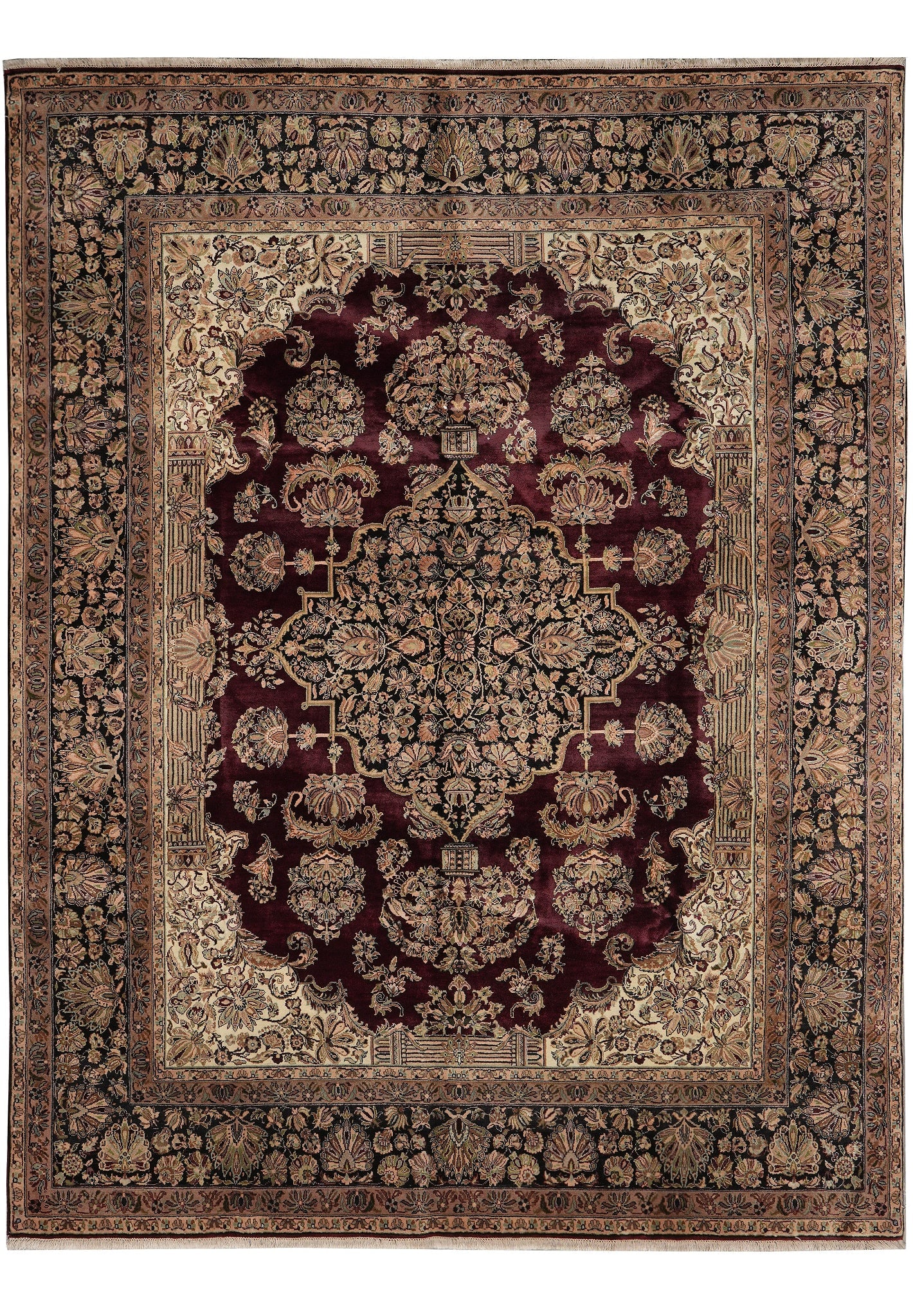8 x 10 Handmade Pakistani Jaipur Style Rug Dense Burgundy Wool: 8 x 10 Handmade Pakistani Jaipur Style Rug Dense Burgundy Wool Free continental US Shipping This 8 x 10 Jaipur-style handmade Pakistani rug features a rich, dense burgundy wool pile and intricate hand