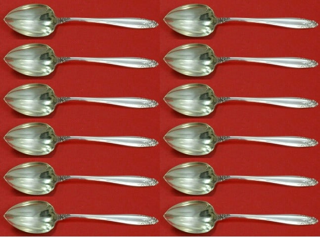 International Sterling Silver Prelude Grapefruit Spoon Set 12 pcs Fluted 6 inch (1 of 3)