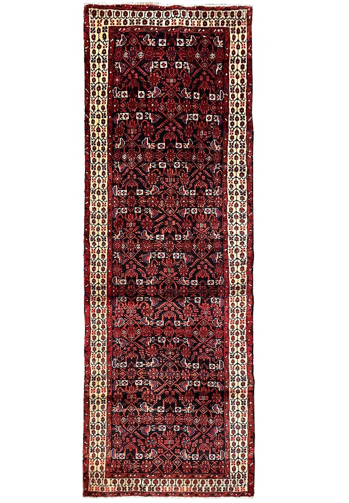 3.7 x 10.1 Dark Red Handmade Persian Herati Runner Rug (1 of 11)