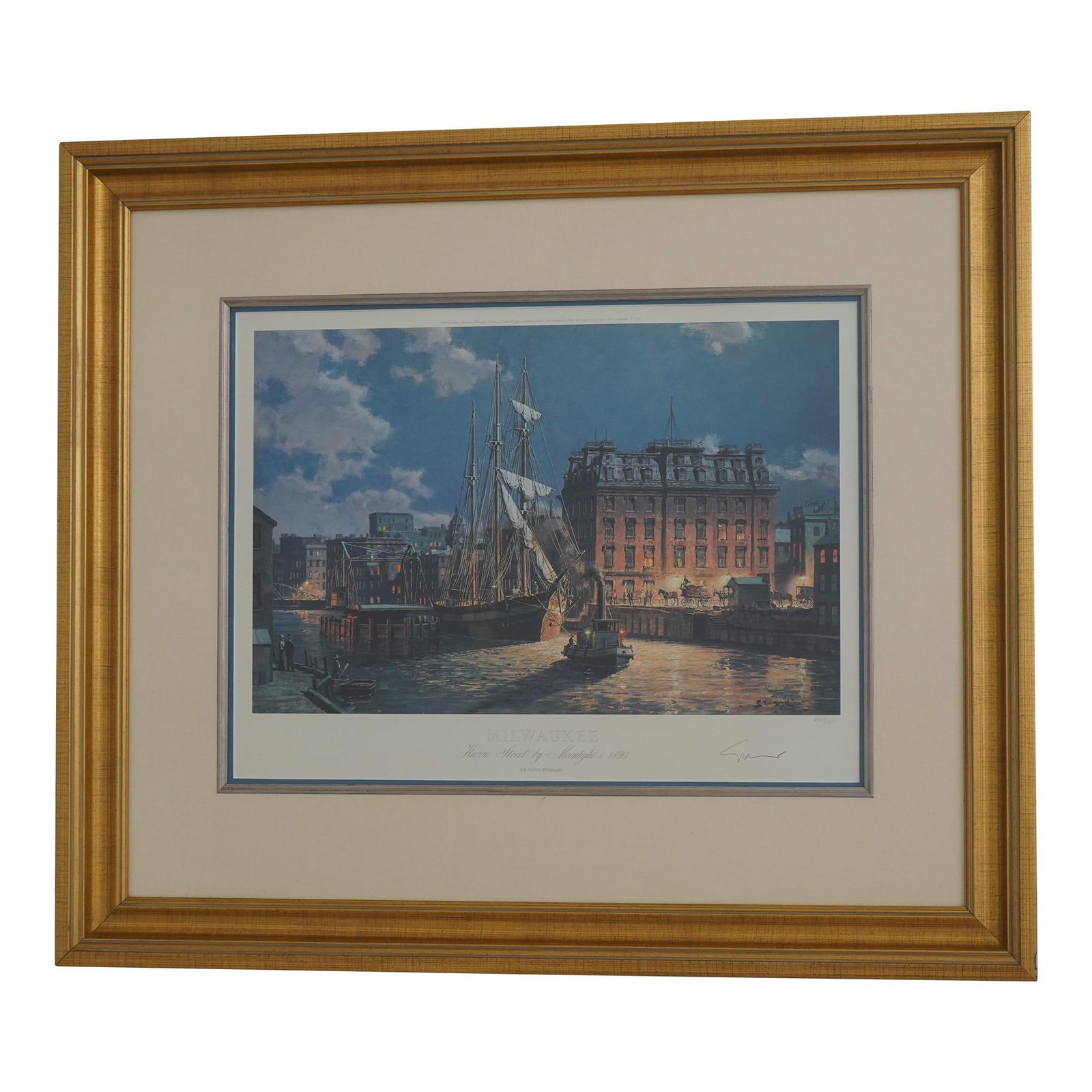 Maritime Heritage Artist Signed Framed Lithograph Gold Frame 30.5x26 (1 of 10)