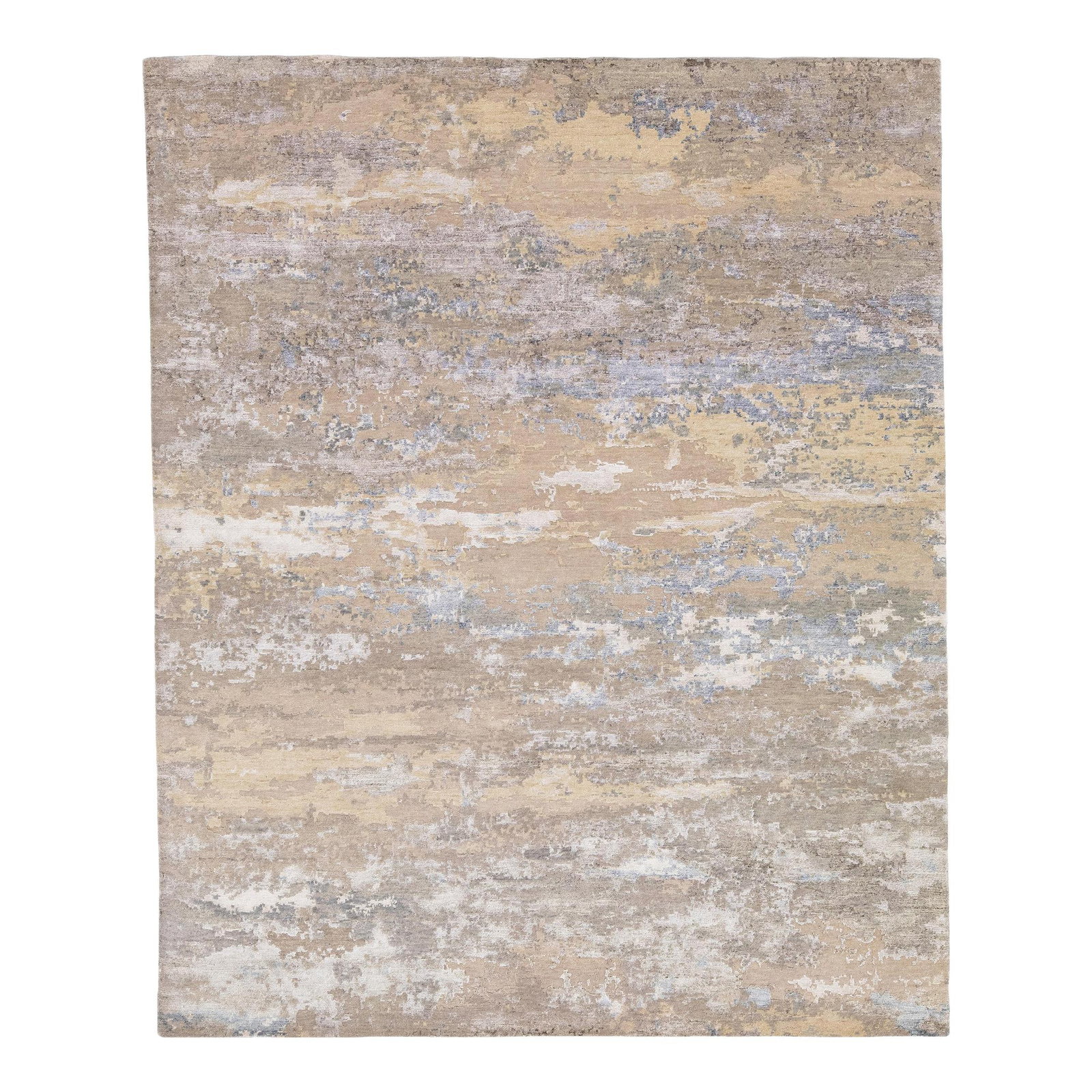 Beige Abstract Motif Wool Silk Rug 8' x 10' Modern Design: Beige Abstract Motif Wool Silk Rug 8' x 10' Modern Design Elevate your living space with this exquisite modern rug crafted from a blend of wool and silk. The rug showcases a beige-tan field beautifull