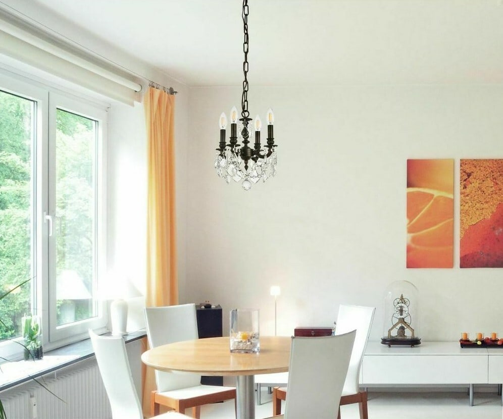 Lillie Royal Cut Crystal Dark Bronze 4-Light Pendant Chandelier 10in Round: Lillie Royal Cut Crystal Dark Bronze 4-Light Pendant Chandelier 10in Round This modern crystal pendant chandelier features a dark bronze finish and is designed with royal cut crystals for an elegant l