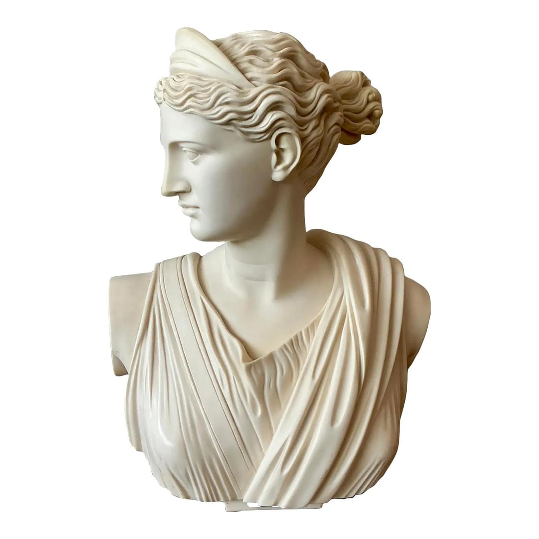 Cast Stone Bust Sculpture Depicting Artemis Roman Diana 16 Inch Ivory Finish (1 of 4)