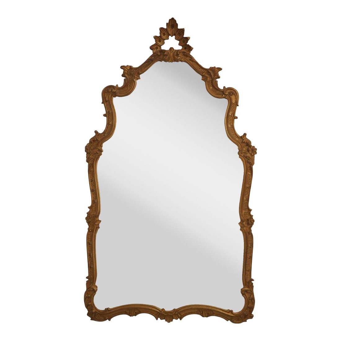 Italian Style Ornate Wall Mirror With Gold Finish 28.5w x 50h: Italian Style Ornate Wall Mirror With Gold Finish 28.5w x 50h This ornate decorator mirror features a beautifully carved frame with a rich gold finish, reflecting Italian style craftsmanship. It is ap