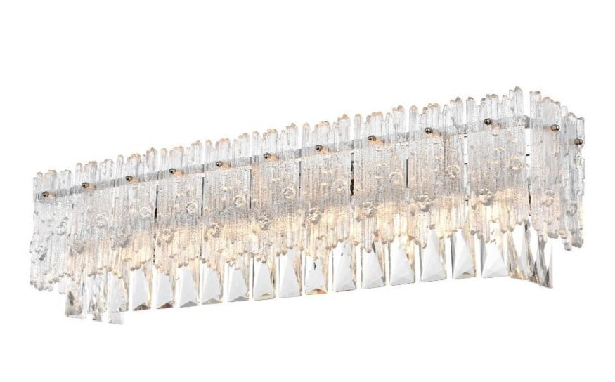 Emilia 6-Light Chrome Crystal Wall Sconce 27 Inch Wide: Emilia 6-Light Chrome Crystal Wall Sconce 27 Inch Wide This modern wall sconce features a high-quality chrome-plated finish and is designed with six lights set among clear Royal Cut crystals. The fixt