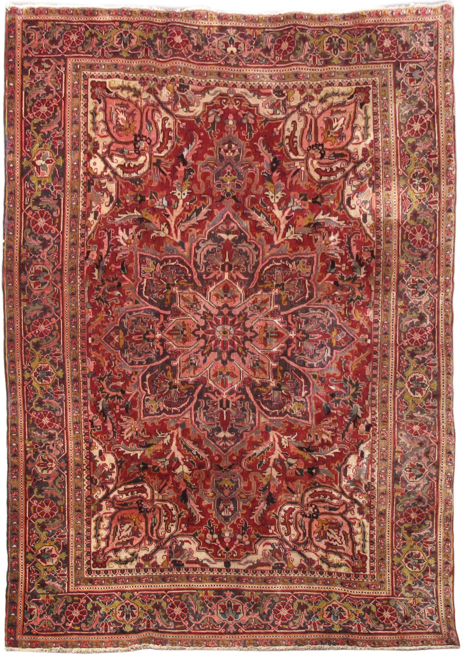Persian Heriz Hand-Knotted Red Area Rug 7.8 x 10.5 ft Iran: Persian Heriz Hand-Knotted Red Area Rug 7.8 x 10.5 ft Iran Free continental US Shipping Enhance your home with the exquisite charm of the 7.8 x 10.5 Red Persian Heriz Rug. Handcrafted by skilled Persi