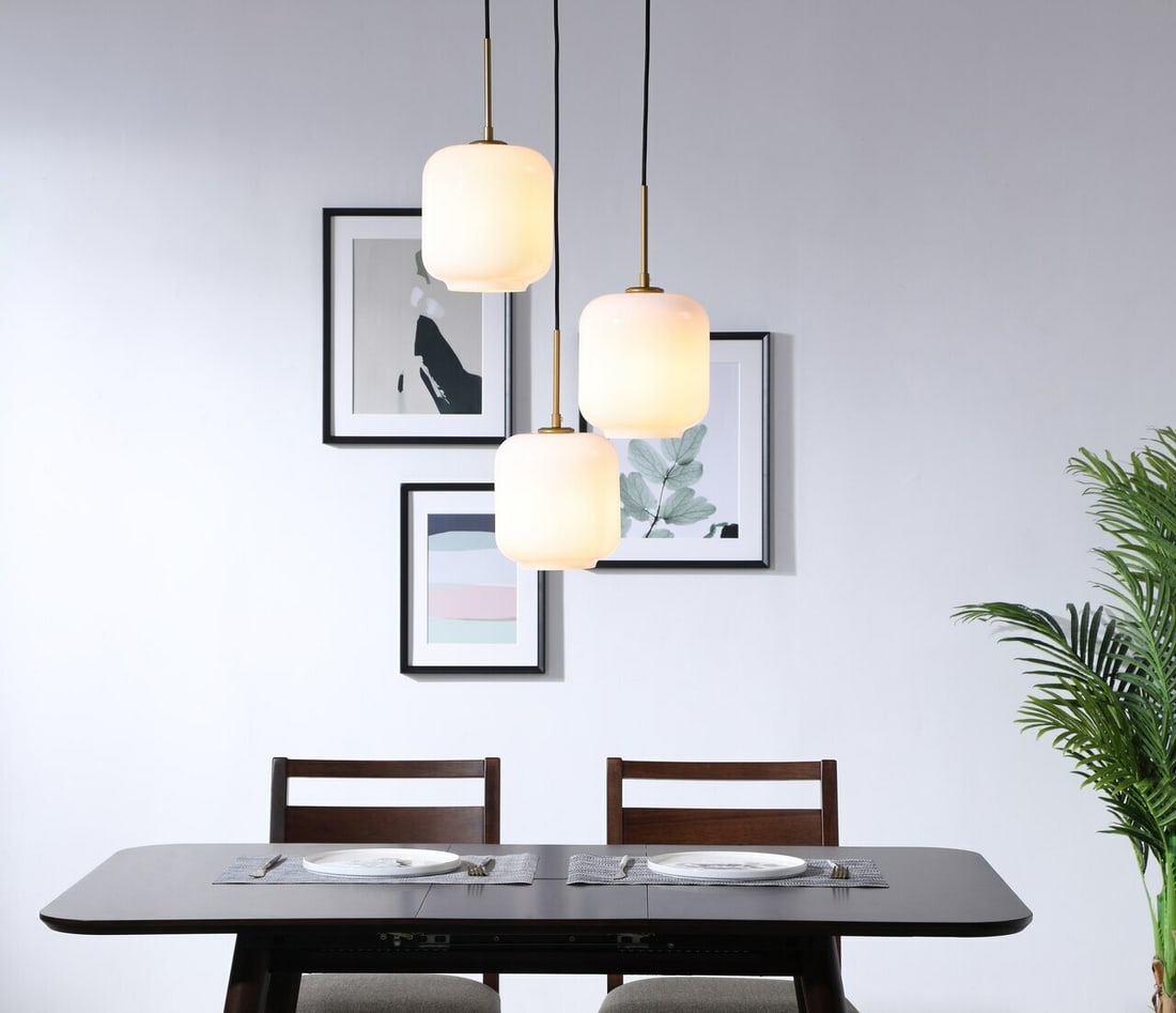Collier 3-Light Brass Pendant Chandelier with Frosted Glass Shade (1 of 11)