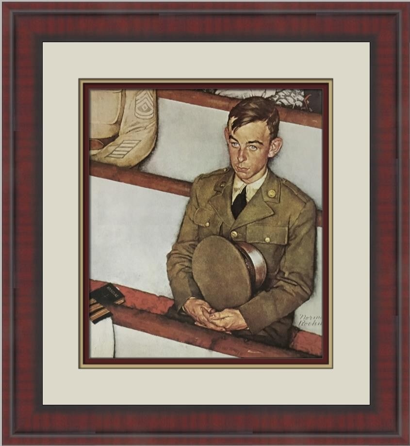 Norman Rockwell Willie Gillis In Church Custom Framed Art Print: Norman Rockwell Willie Gillis In Church Custom Framed Art Print This custom framed print features Norman Rockwell's iconic artwork "Willie Gillis In Church," produced in 1979. The piece showcases a de