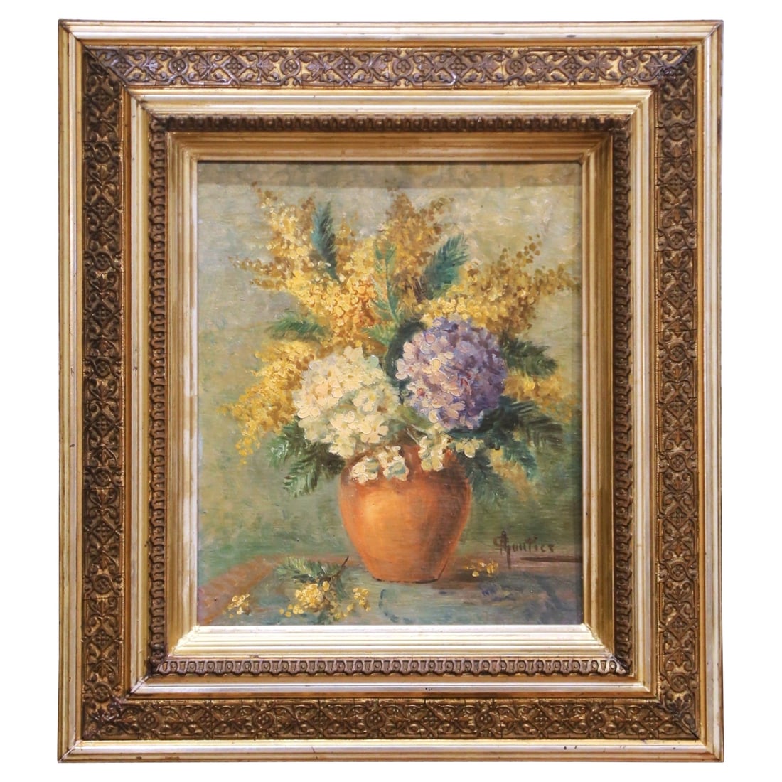 French Oil Floral Still Life by Adeline Gautier Circa 1890 with Giltwood Frame (1 of 10)
