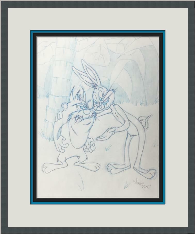 Original Signed Virgil Ross Bugs Bunny Taz Production Drawing: Original Signed Virgil Ross Bugs Bunny Taz Production Drawing This original signed concept production drawing features the iconic characters Bugs Bunny and Tazmanian Devil, illustrated by legendary an