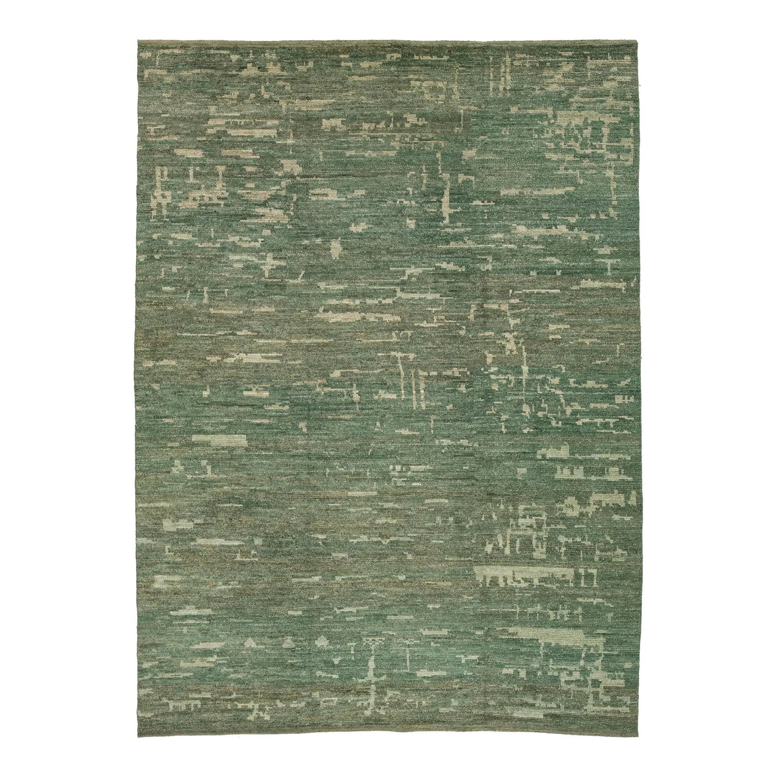 Oversized Organic Moroccan Wool Rug Green Abstract Design 10'2" x 13'10": Oversized Organic Moroccan Wool Rug Green Abstract Design 10'2" x 13'10" Elevate your living space with this stunning oversized organic Moroccan wool rug. Featuring a vibrant green background and comp
