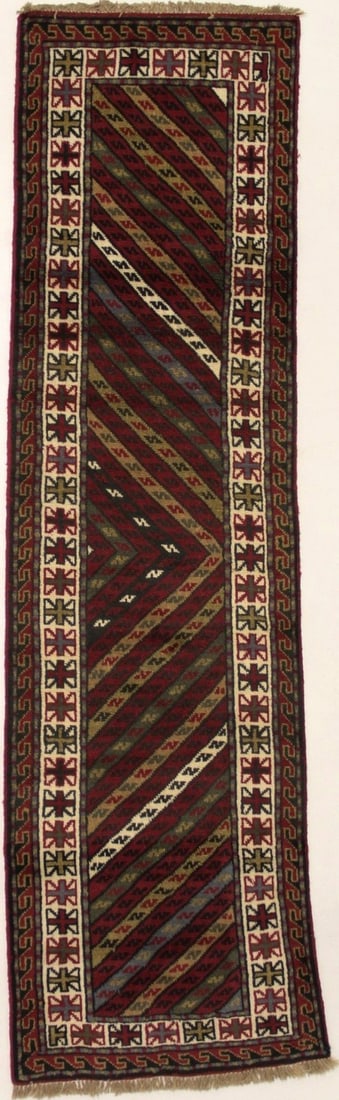 Hand Knotted Wool Geometric Tribal Runner Rug 9'10 x 2'8: Hand Knotted Wool Geometric Tribal Runner Rug 9'10 x 2'8 Enhance your space with this stunning Geometric Tribal Style Runner Rug, expertly handmade and perfect for hallways or kitchens. Measuring 9'10