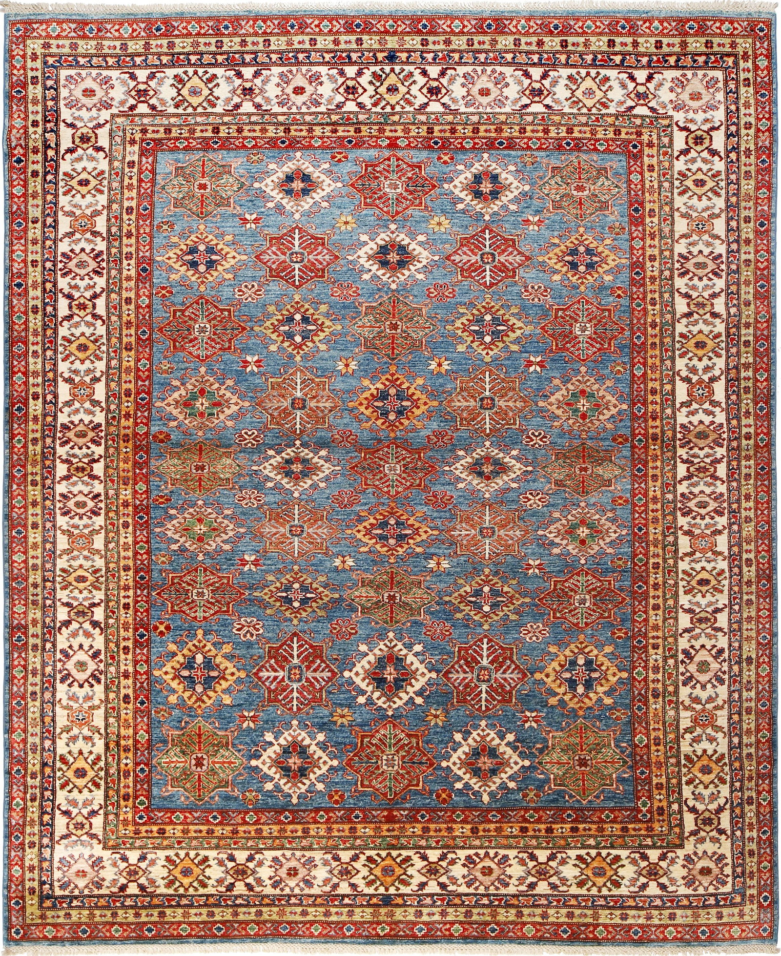 8.7 x 10.8 Hand-Knotted Super Kazak Rug in Vibrant Colors: 8.7 x 10.8 Hand-Knotted Super Kazak Rug in Vibrant Colors Free continental US Shipping Transform your space with the exquisite 8.7 x 10.8 Super Kazak Area Rug. This stunning hand-knotted rug is crafte