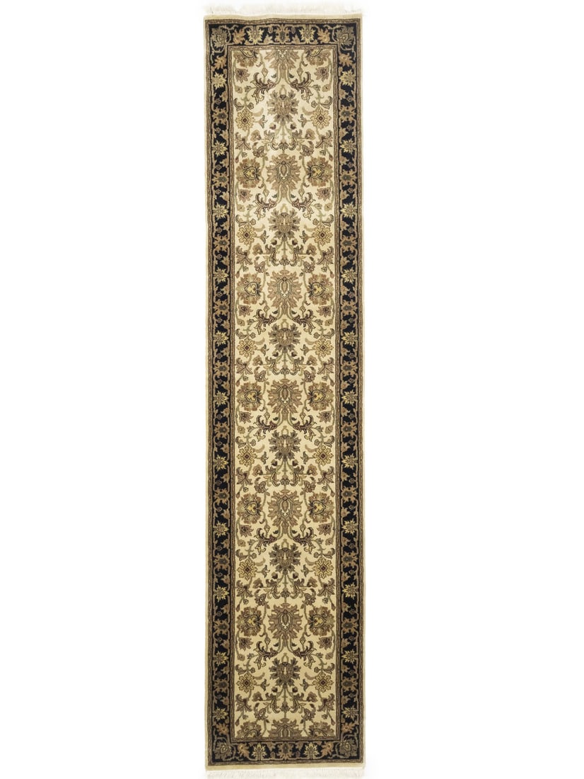 Handmade Wool Floral Runner Rug 2'7 x 12'0 Agra Jaipur: Handmade Wool Floral Runner Rug 2'7 x 12'0 Agra Jaipur Enhance your home decor with this stunning handmade Agra Jaipur oriental runner rug, measuring 2'7" x 12'0". This exquisite piece features a beau