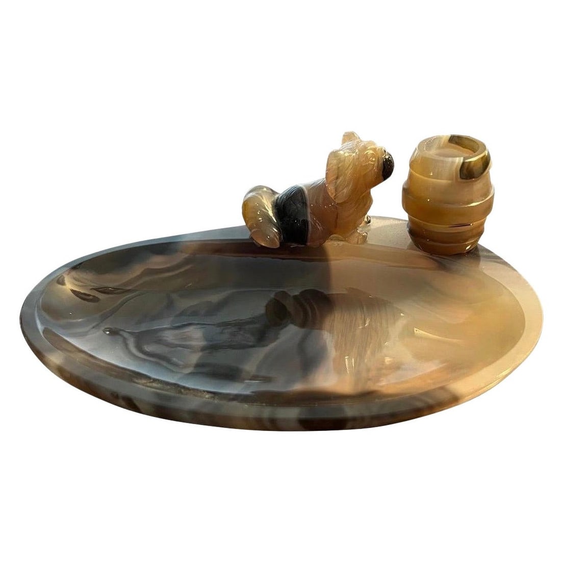 Black Agate Ashtray with Pekingese Dog and Match Holder (1 of 8)