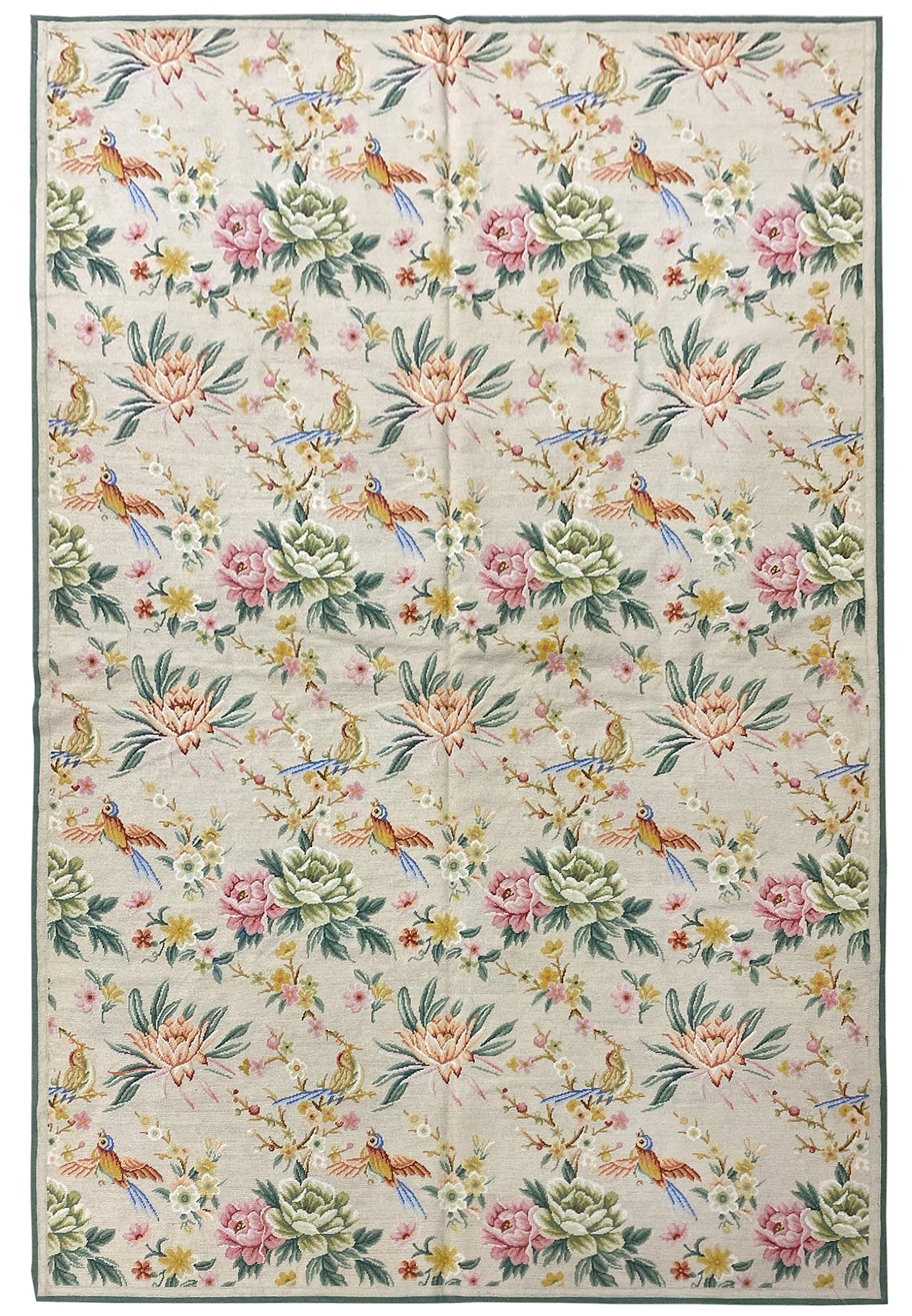 6 x 9 French Floral Birds Handmade Needlepoint Tapestry Rug (1 of 10)