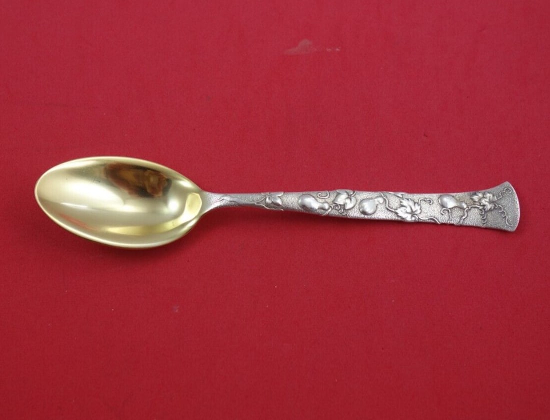 Tiffany Vine Sterling Silver Ice Cream Spoon Gourd Motif 6 Inch: Tiffany Vine Sterling Silver Ice Cream Spoon Gourd Motif 6 Inch Indulge in a touch of elegance with this stunning Sterling Silver Ice Cream Spoon from Tiffany & Co., featuring the exquisite Vine patte