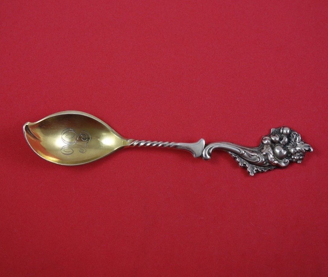 Shiebler Sterling Silver Gold Washed Fruit Spoon with Cornucopia Handle 5 3/8" (1 of 1)