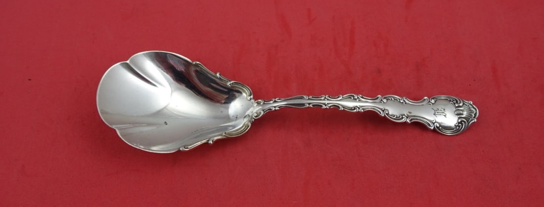 Gorham Strasbourg Sterling Silver Preserve Spoon 7.25" with Lacing: Gorham Strasbourg Sterling Silver Preserve Spoon 7.25" with Lacing Experience the elegance of the Strasbourg pattern by Gorham with this exquisite sterling silver preserve spoon. This serving spoon fe