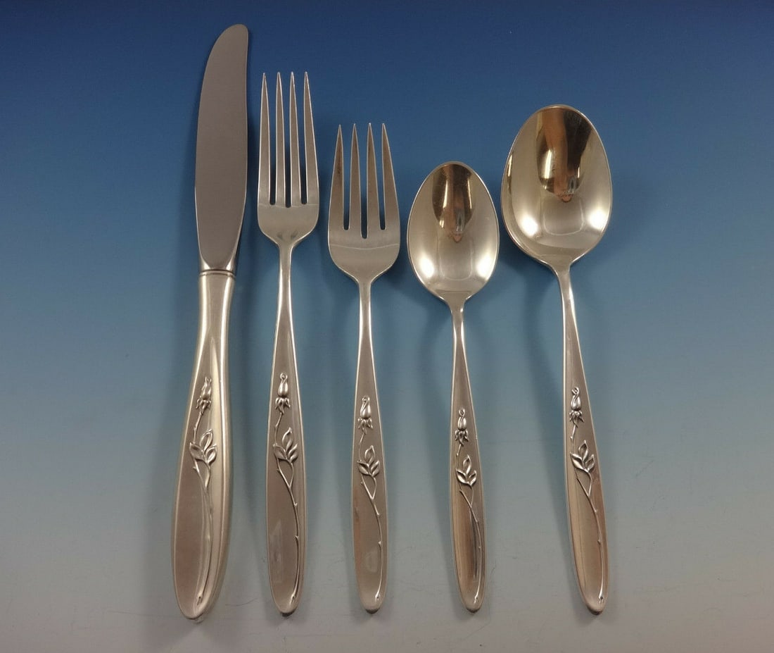 Towle Rose Solitaire Sterling Silver Flatware Set for 12 67 Pieces with Storage Chest: Towle Rose Solitaire Sterling Silver Flatware Set for 12 67 Pieces with Storage Chest This exquisite Rose Solitaire flatware set by Towle is crafted from high-quality sterling silver and accommodates 