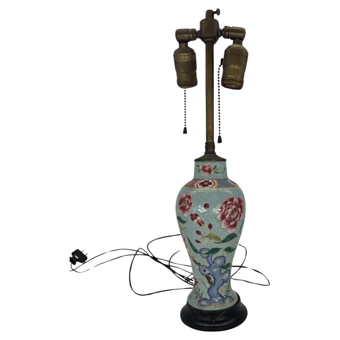 Antique 19th Century Chinese Nyonya Ware Porcelain Vase Lamp (1 of 8)