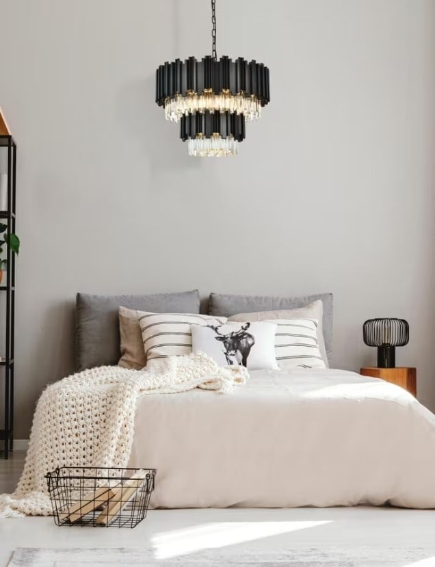 Willow 8 Light Crystal Chandelier Black 24 in: Willow 8 Light Crystal Chandelier Black 24 in Modern black crystal chandelier light fixture with a 24 in width and 18.6 in height. It features 8 lights, clear crystal glass, and a black frame, with an