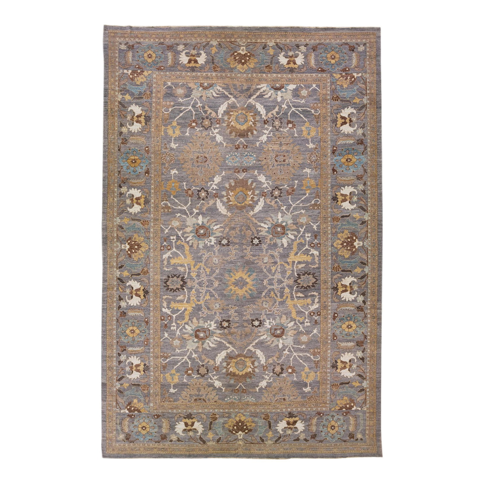 Oversized Floral Modern Persian Sultanabad Handmade Wool Rug 12' x 18'6" Gray: Oversized Floral Modern Persian Sultanabad Handmade Wool Rug 12' x 18'6" Gray Enhance your living space with this stunning modern Sultanabad handmade wool rug featuring a striking gray field. Adorned 