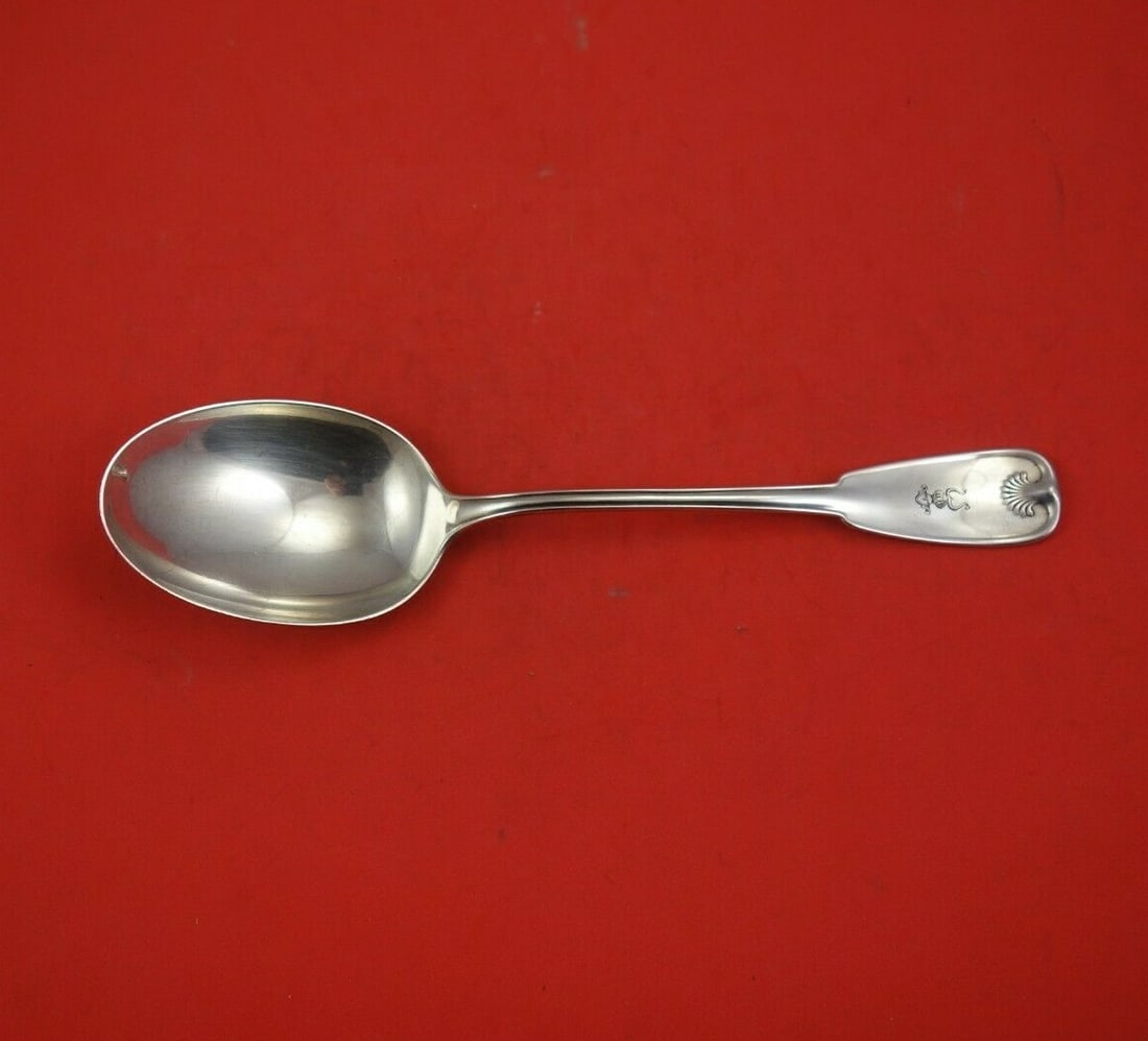 Tiffany & Co Palm Pattern Sterling Silver Serving Spoon McKay Crest: Tiffany & Co Palm Pattern Sterling Silver Serving Spoon McKay Crest This exquisite serving spoon, crafted by Tiffany & Co., showcases the elegant Palm pattern and features the McKay family crest. Made